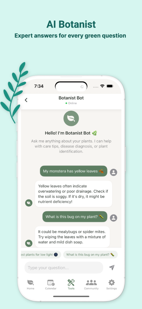 Plantora AI botanist assistant chat interface